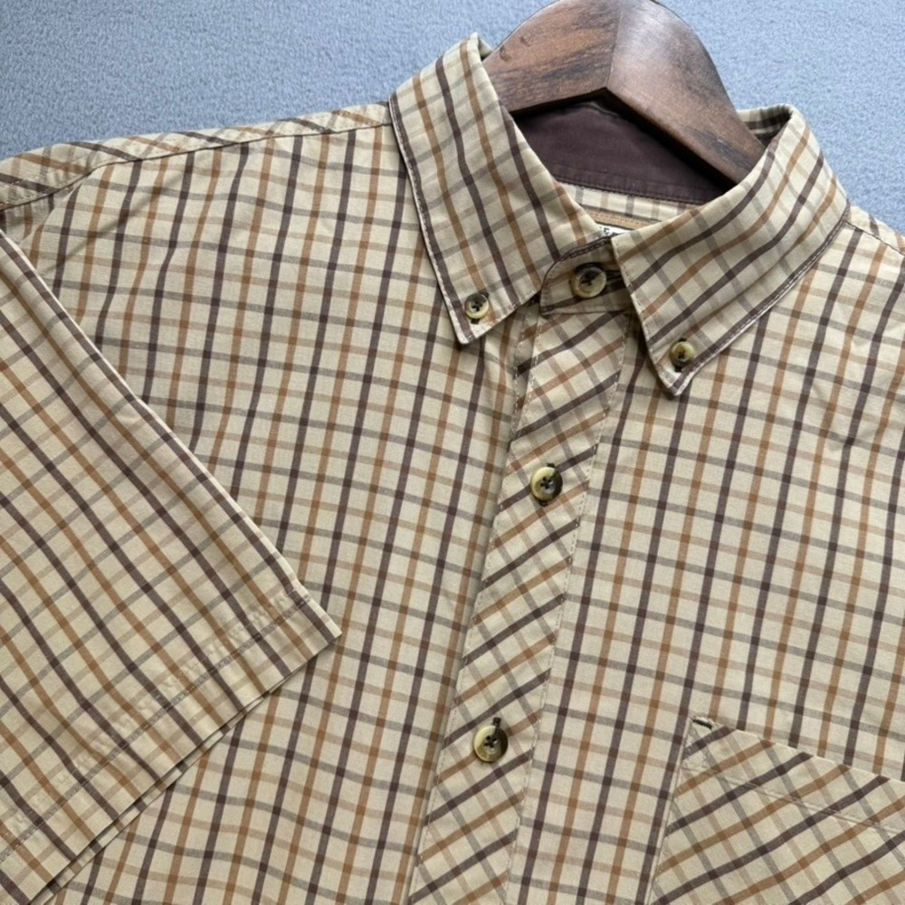 C.E. Schmidt Workwear Mens XXL Tan Plaid Button Down Short Sleeve Shirt Rugged